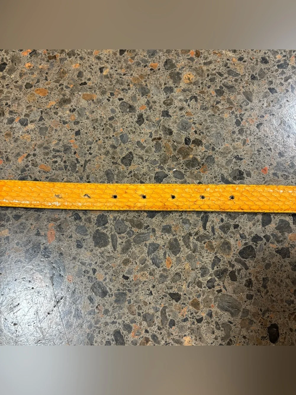 Vintage MZ Of York Snakeskin Belt (43.5” Long) New York, Leather, Yellow, Silver